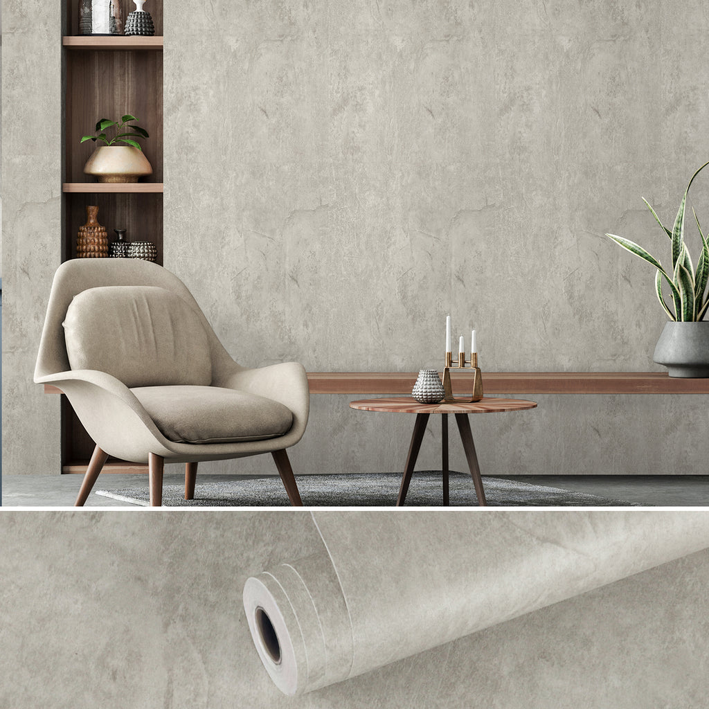 VEELIKE Light Grey Concrete Wallpaper