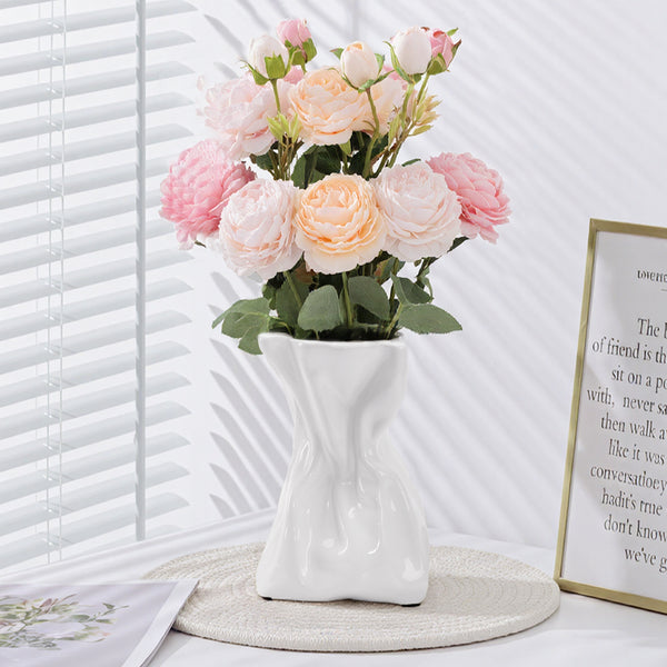 GarDream Thick Crinkled Paper Bag Ceramic Vase in White, 7.6 Inch Tall