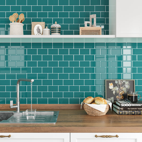 VEELIKE Deep Teal Subway Backsplash Tiles