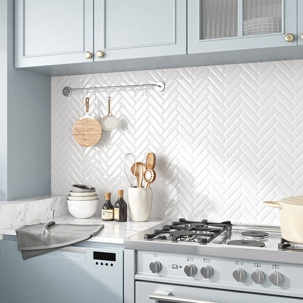 VEELIKE White Kitchen Backsplash Tiles