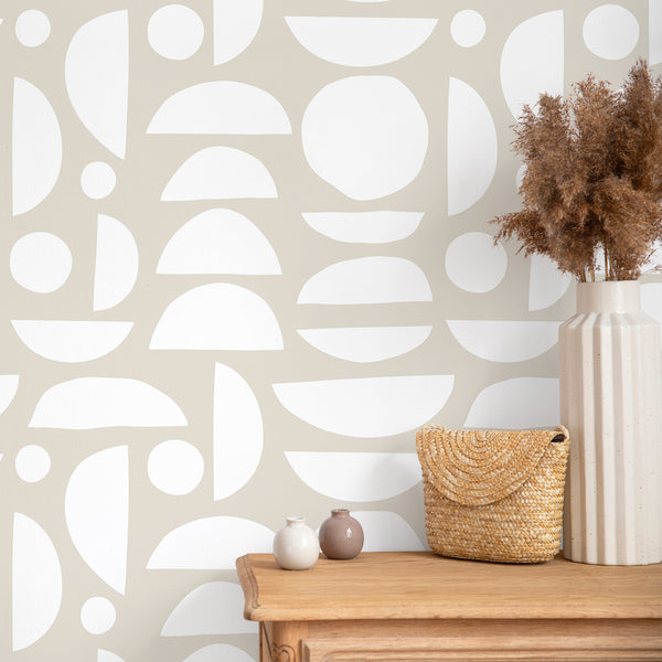 VEELIKE White Beige Semicircle Geometric Wallpaper