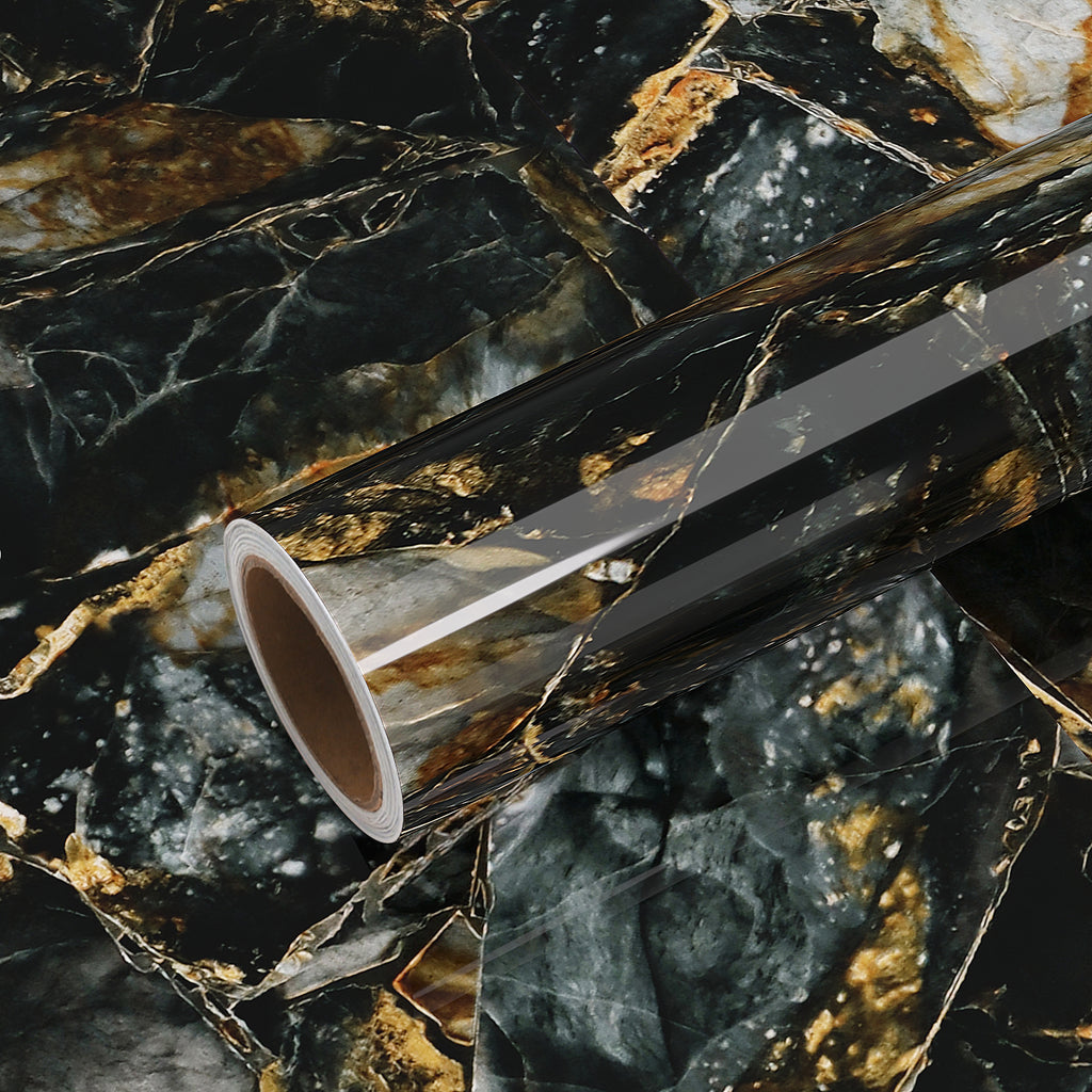 VEELIKE Glossy Slate Gold Marble Countertop Contact Paper
