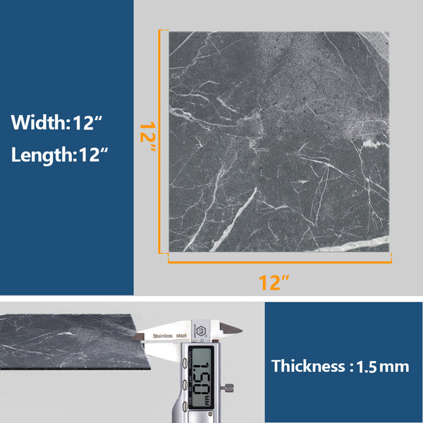 VEELIKE Dark Grey Marble Vinyl Floor Tiles 12''×12''