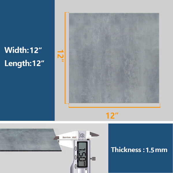 VEELIKE Light Grey Concrete Look Vinyl Floor Tiles 12''×12''
