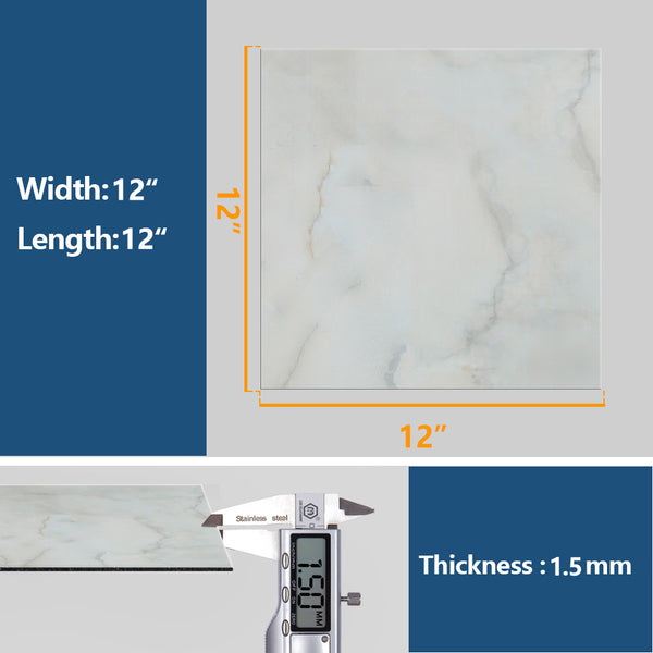 VEELIKE Offwhite Marble Vinyl Floor Tiles 12''×12''