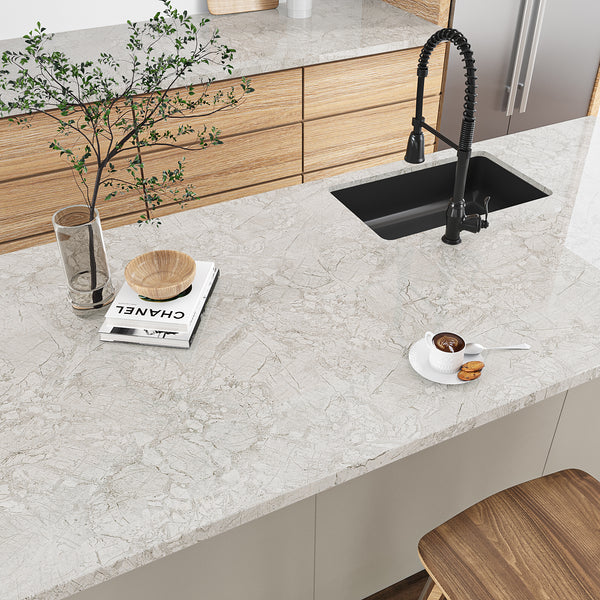 VEELIKE Glossy Beige Grey Marble Contact Paper