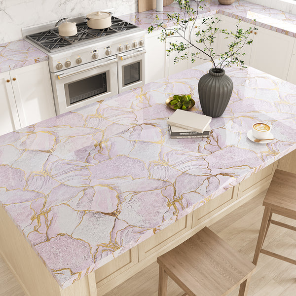 VEELIKE Gold Pink Marble Contact Paper for Countertops