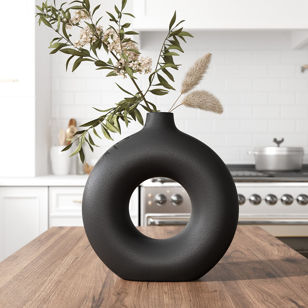 Minimalist Black Donut Vase