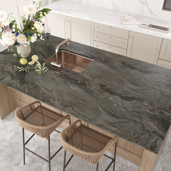 VEELIKE Ash Brown Marble Contact Paper