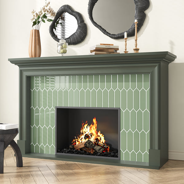 VEELIKE Sage Green Long Hexagon Peel and Stick Backsplash Tile