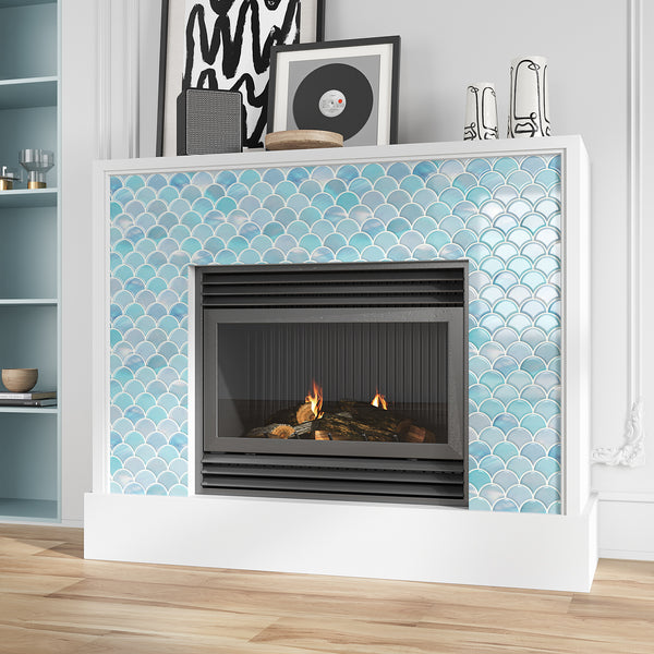 VEELIKE Iridescent Blue Fish Scale Backsplash Tile