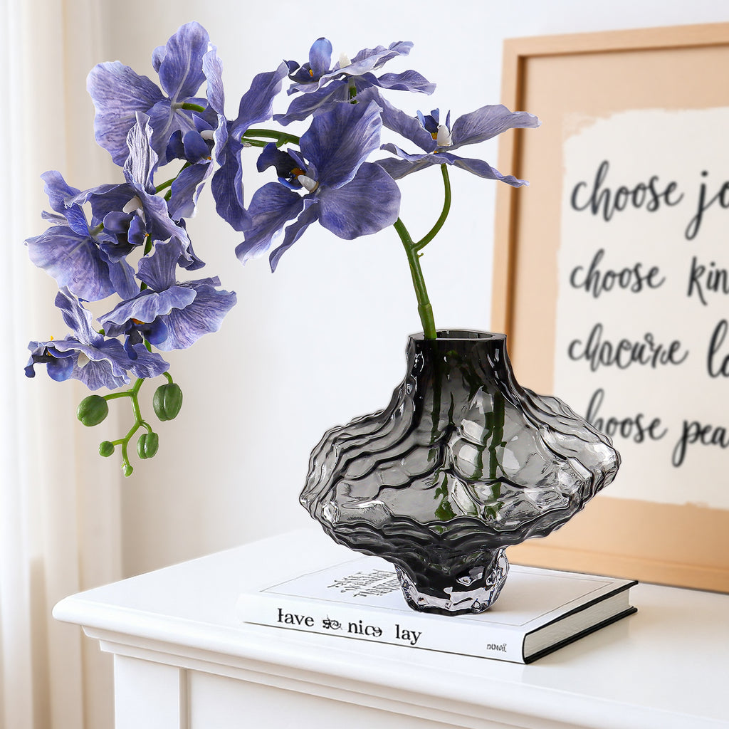 GarDream Luxury Grey Wavy Glass Vase, 6.5 Inch Tall