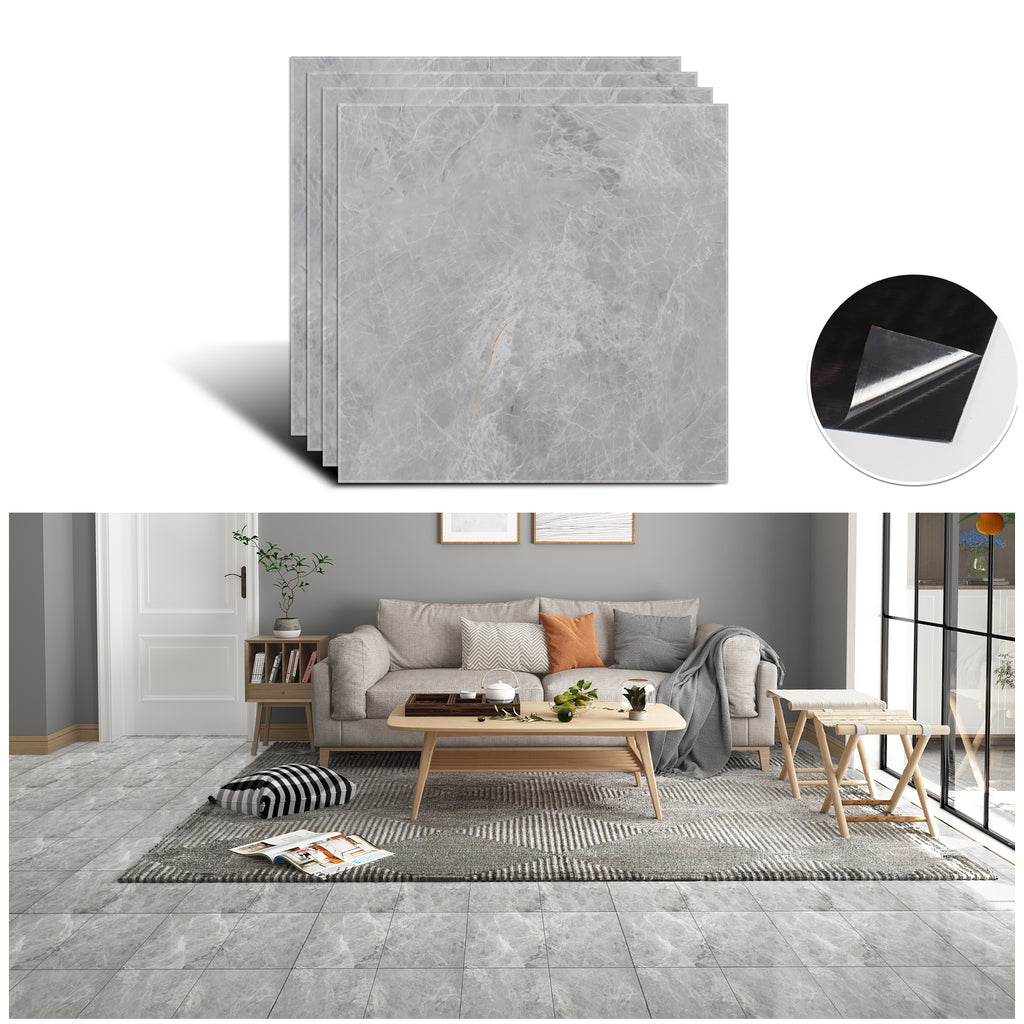 VEELIKE Dark Grey Marble Floor Tile Stickers 12''×12''