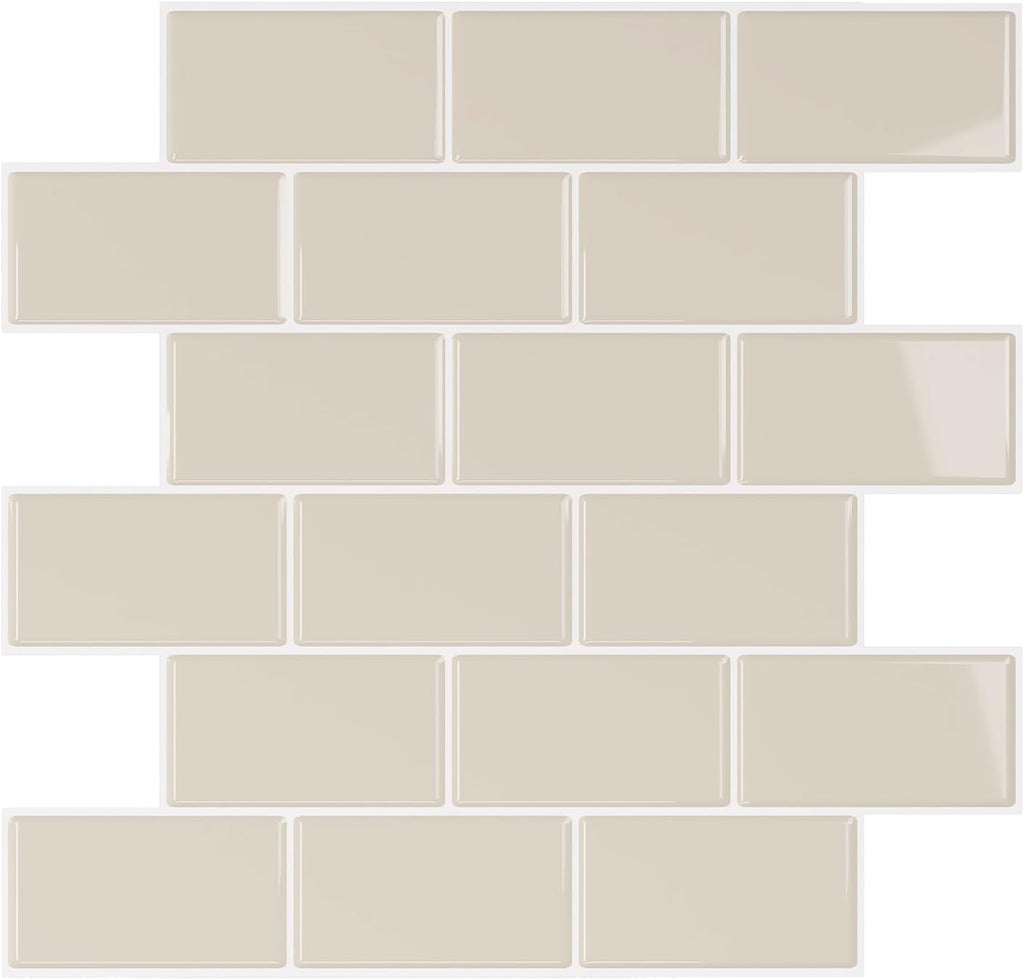 VEELIKE Pastel Beige Subway Backsplash Tile