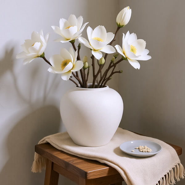 GarDream Rustic Matte White Ceramic Round Vase, 7.48 Inch Tall