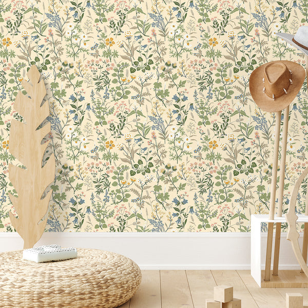 VEELIKE Cream Cottage Floral Peel and Stick Wallpaper