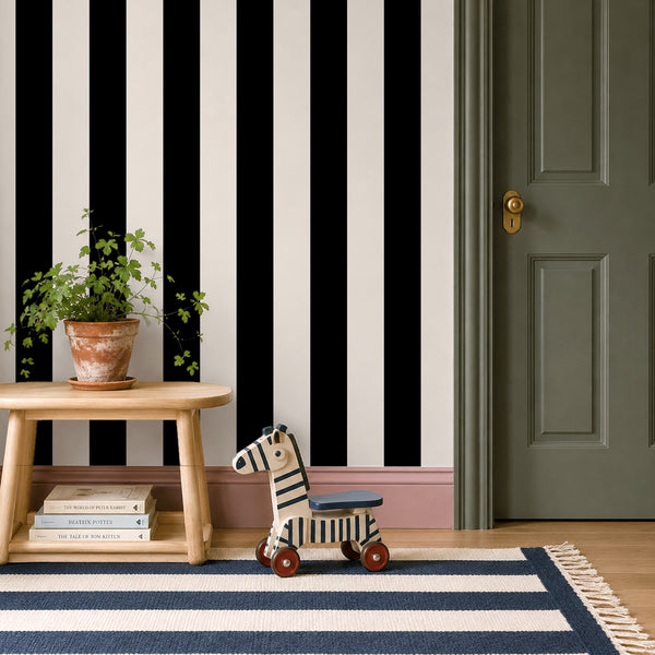 VEELIKE Black and Cream Modern Striped Wallpaper