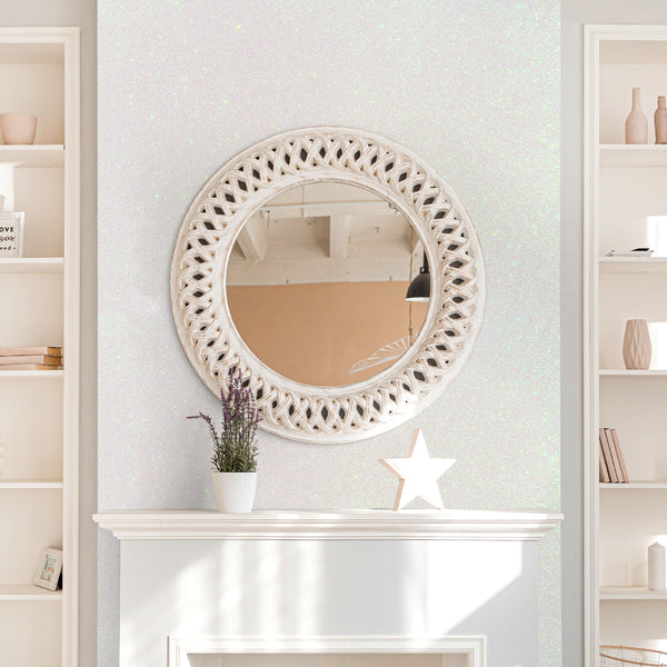 VEELIKE Iridescent Off-White Glitter Wallpaper