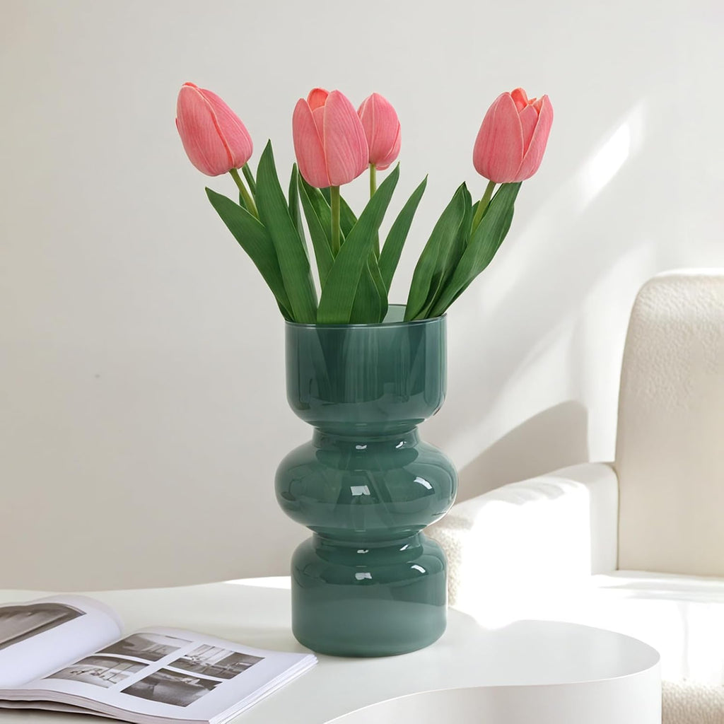 GarDream Teal Green Glass Vase, 7 Inch Tall