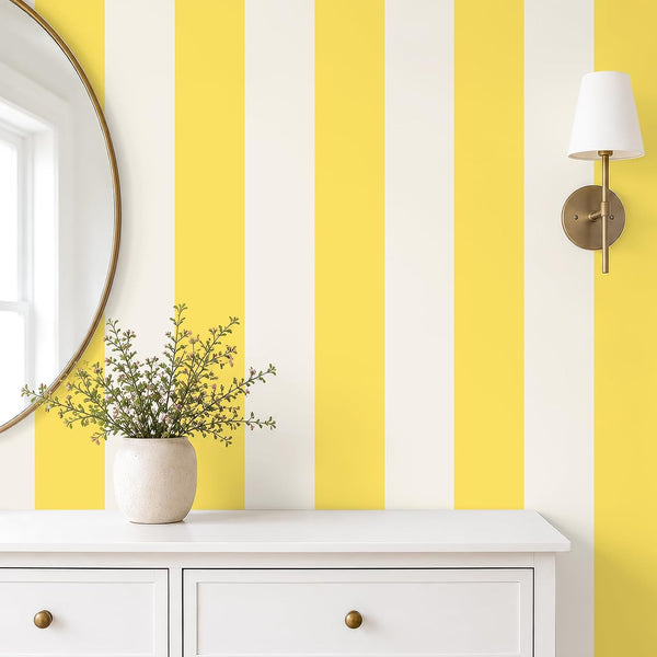 VEELIKE Lemon Yellow Modern Striped Wallpaper
