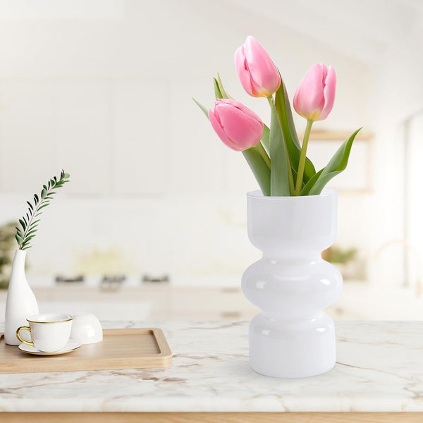 GarDream White Glass Vase, 7 Inch Tall