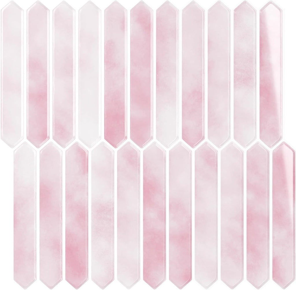 VEELIKE Pink Long Hexagon Peel and Stick Backsplash Tile