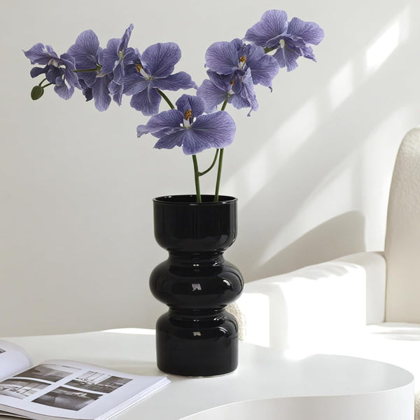 GarDream Modern Black Glass Vase, 7 Inch Tall
