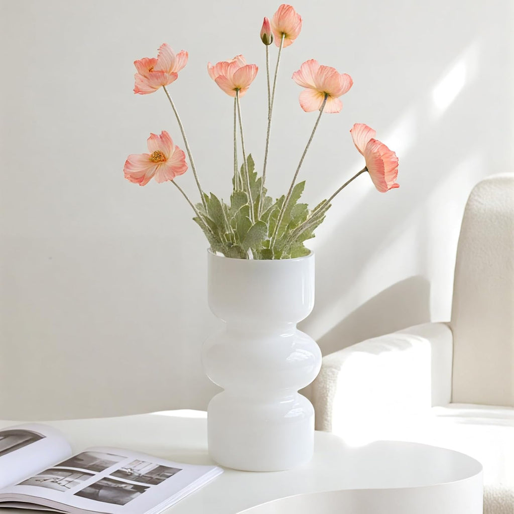 GarDream White Glass Vase, 7 Inch Tall