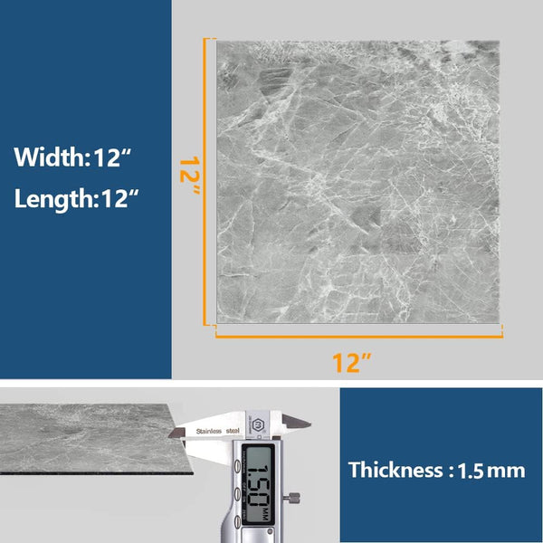 VEELIKE Grey Marble Vinyl Flooring Tiles 12''×12''