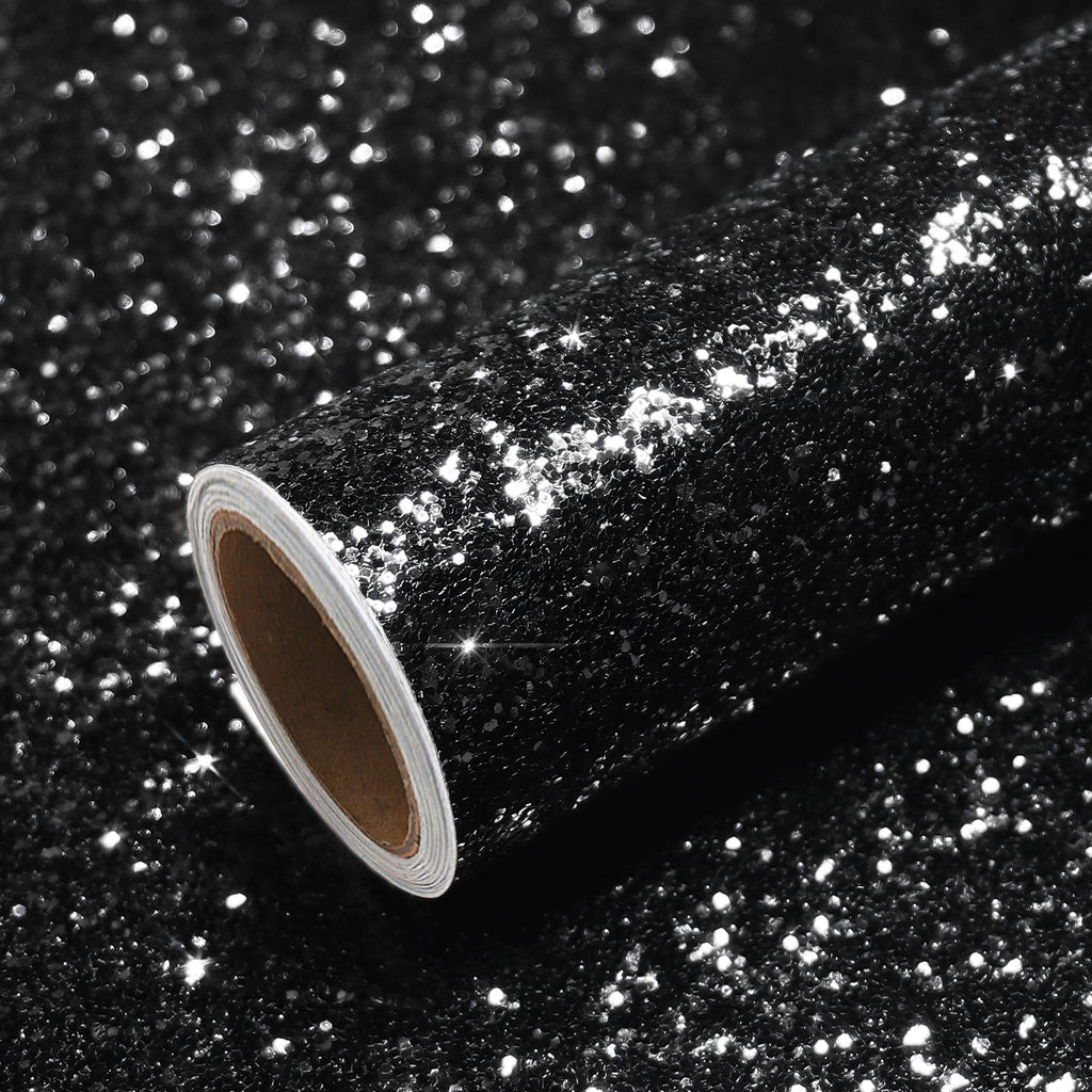VEELIKE Luxury Black Chunky Glitter Peel and Stick Wallpaper