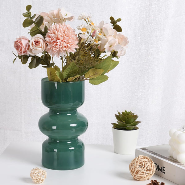 GarDream Teal Green Glass Vase, 7 Inch Tall