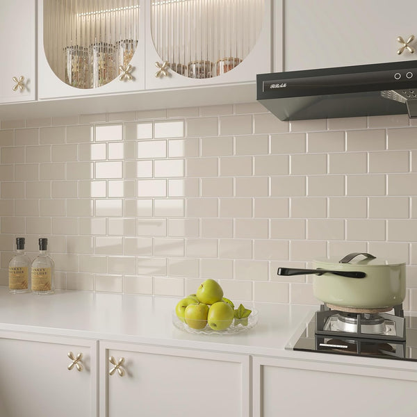 VEELIKE Pastel Beige Subway Backsplash Tile