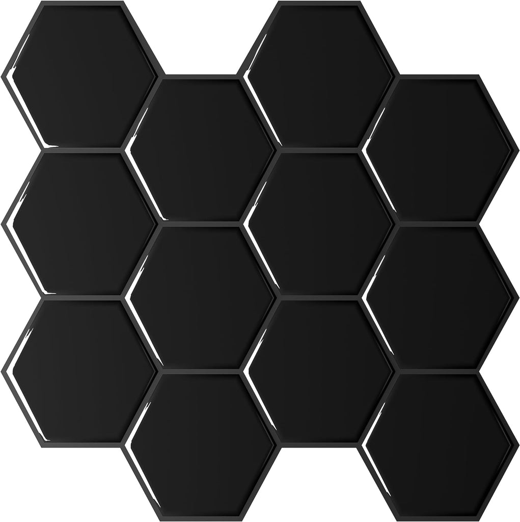 VEELIKE Black Hexagon Peel and Stick Backsplash Tile