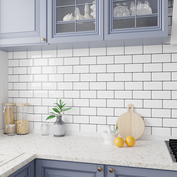 VEELIKE White Subway Backsplash Tile