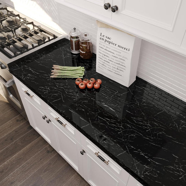 VEELIKE Black Marble Contact Paper