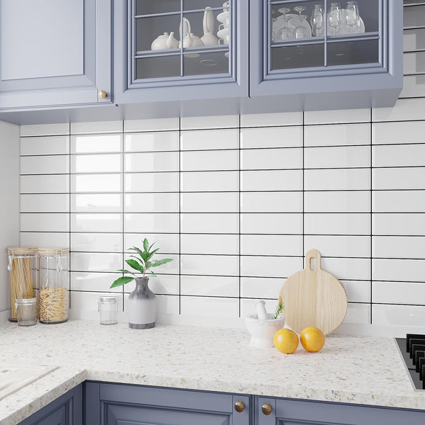 VEELIKE White Straight Linear Peel and Stick Backsplash Tile