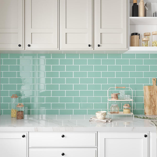 VEELIKE Aqua Green Subway Backsplash Tile