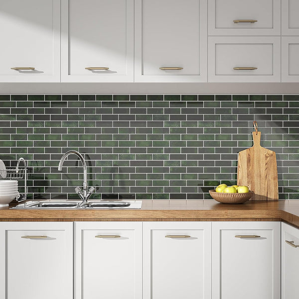 VEELIKE Retro Green Subway Peel and Stick Backsplash Tile