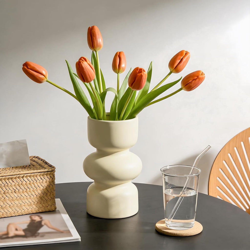 GarDream Cream White Ceramic Vase, 7 Inch Tall