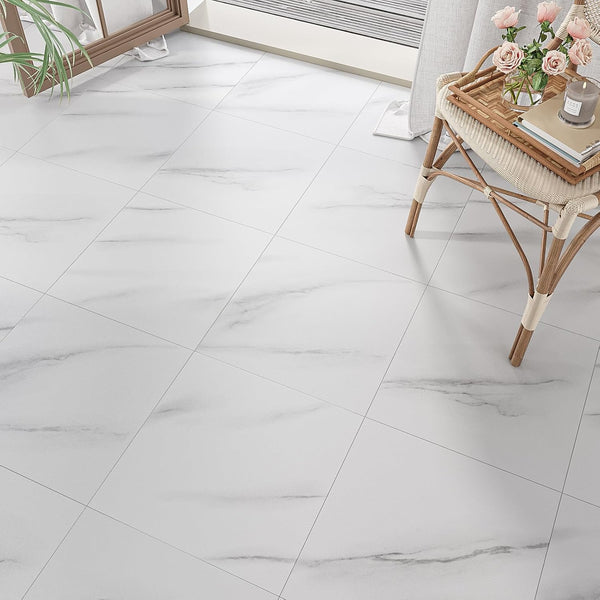 VEELIKE White Marble Floor Tile Stickers 12''×12''