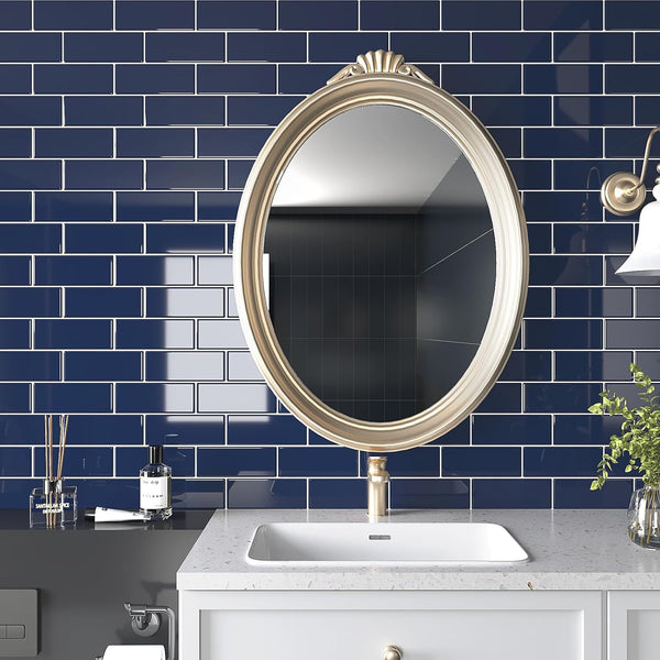 VEELIKE Navy Blue Subway Backsplash Tile