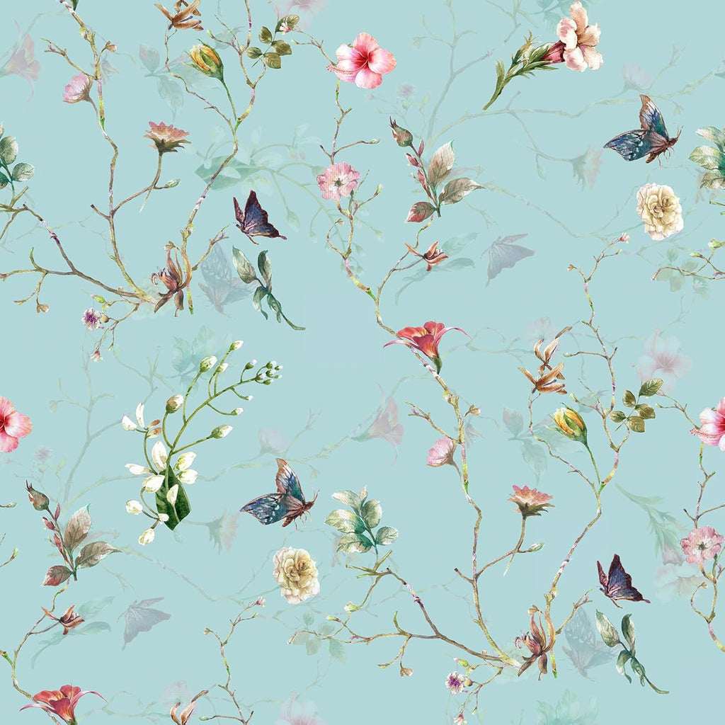 VEELIKE Light Blue Chinoiserie Butterflies Wallpaper