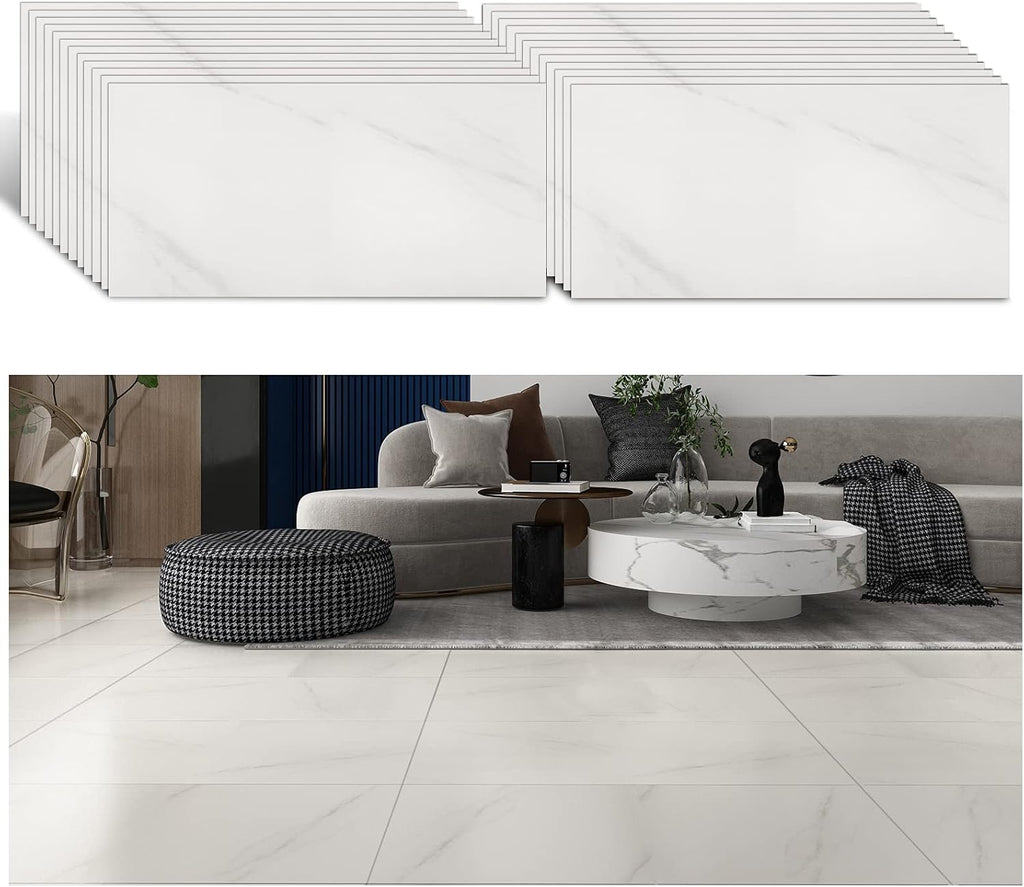 VEELIKE Grey White Marble Floor Tile Stickers 12''×24''