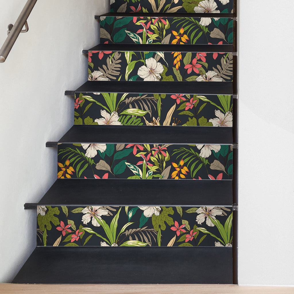 VEELIKE Tropical Dark Leaf Floral Black Wallpaper – Veelike