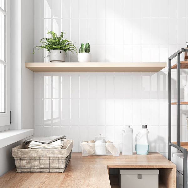 VEELIKE Classic White Straight Linear Peel and Stick Backsplash Tile