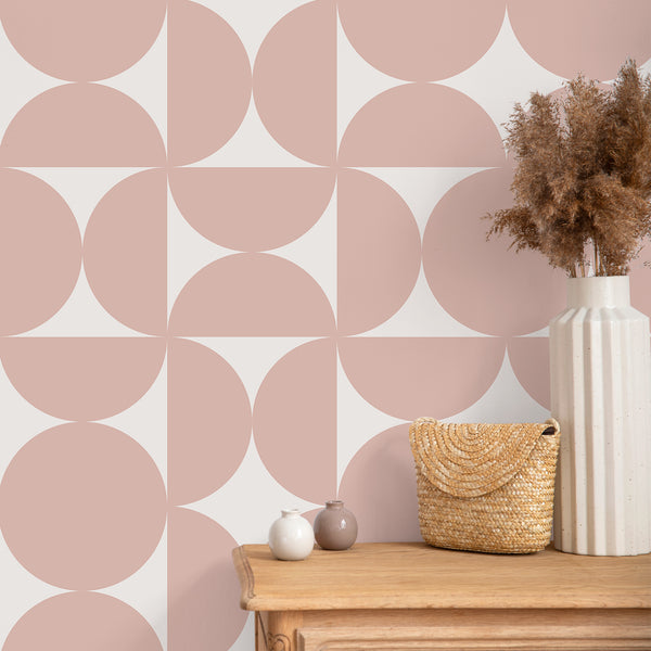 VEELIKE Half Circles Pink Geometric Peel and Stick Wallpaper