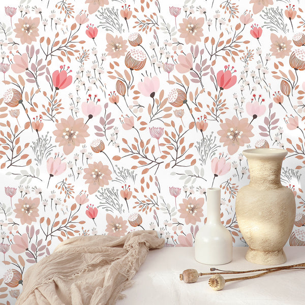 VEELIKE Soft Pink Floral Peel and Stick Wallpaper