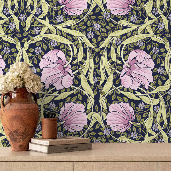 VEELIKE Navy Pink Pimpernell Floral Wallpaper