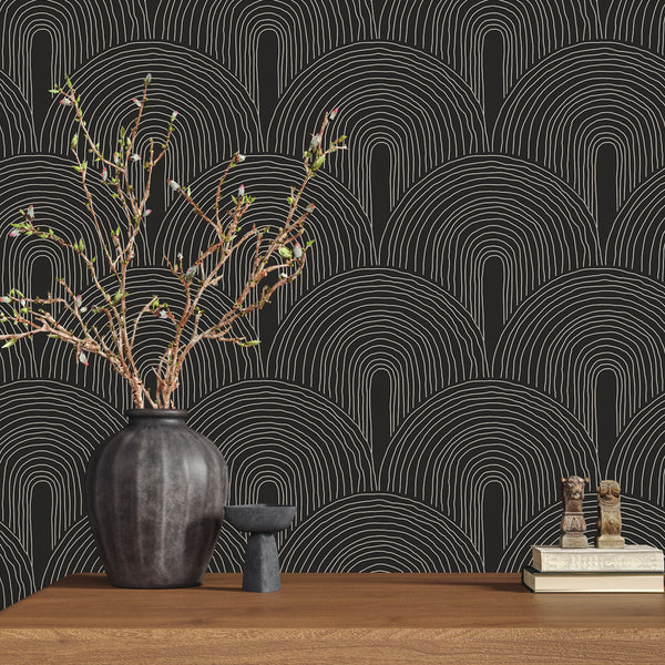 VEELIKE Black Arcs Geometric Wallpaper