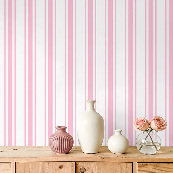 VEELIKE Pink Striped Wallpaper